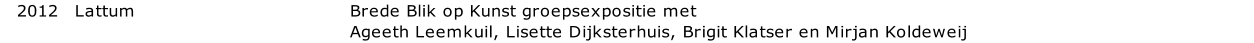 2012 Lattum Brede Blik op Kunst groepsexpositie met  Ageeth Leemkuil, Lisette Dijksterhuis, Brigit Klatser en Mirjan Koldeweij